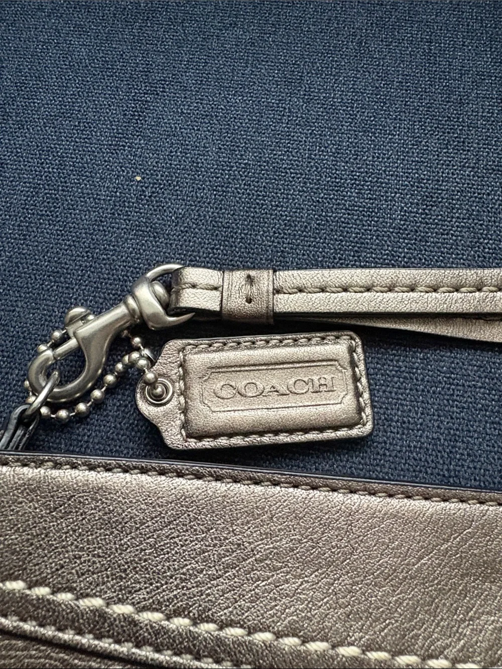 Coach Metallic Pewter Pleated Wristlet Clutch